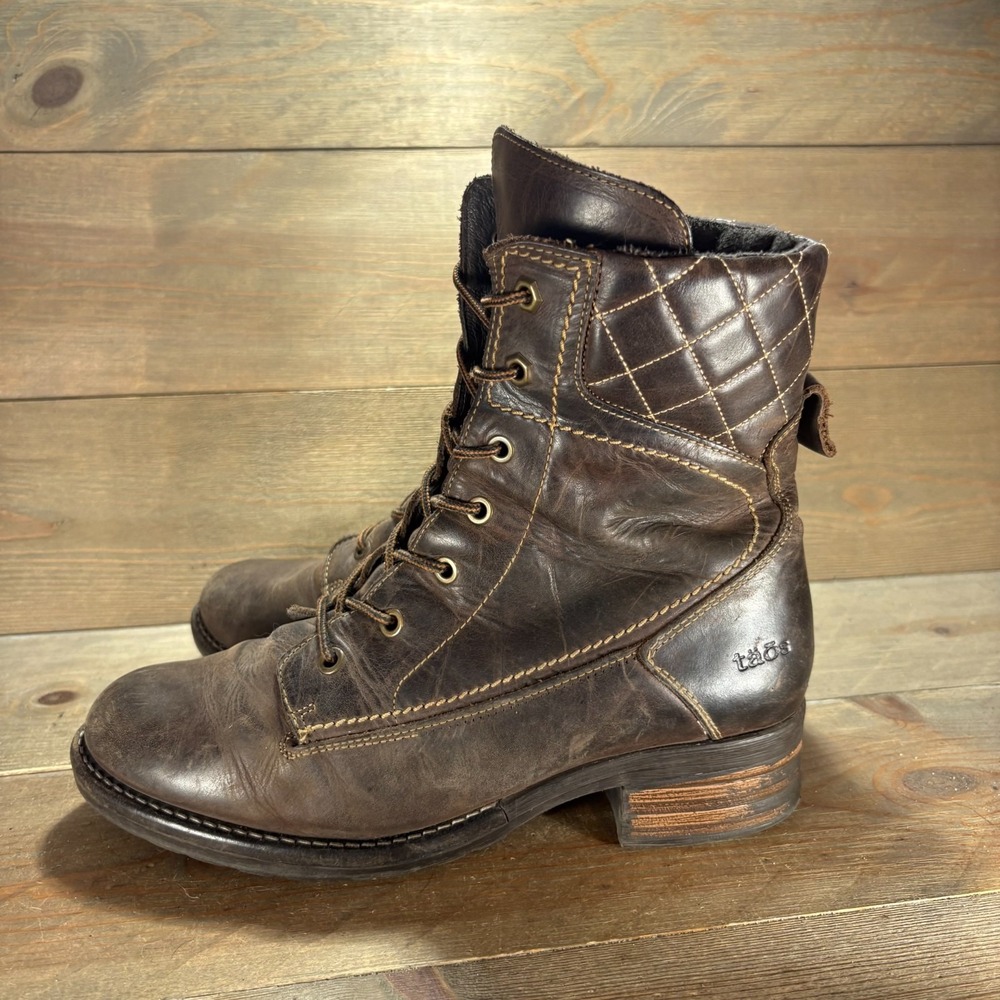 Taos Factor Womens size 10 shoes Brown Leather Lace Up Quilted combat boots